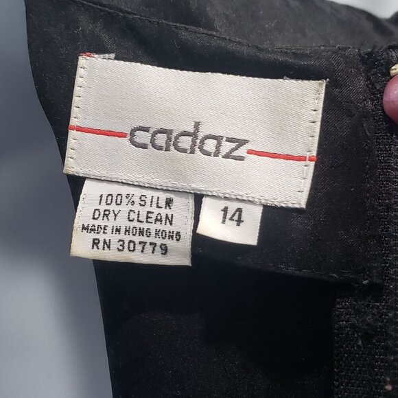 VTG 80s Cadaz Silk Dress Black Silk Floral Jacquard Gothic Glam Formal Size 14 - Picture 7 of 12